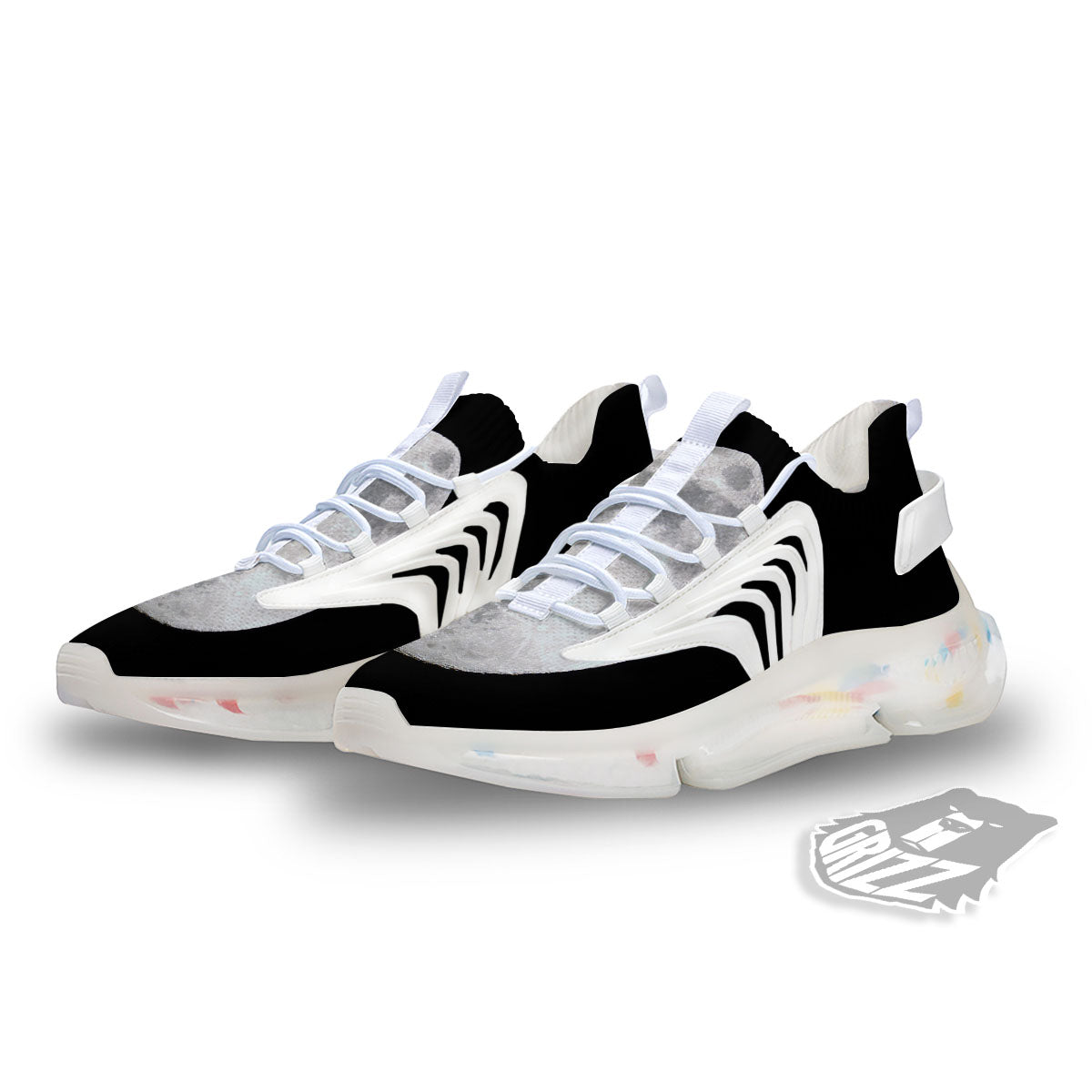 Moonlight White And Black Print White Gym Shoes-grizzshop