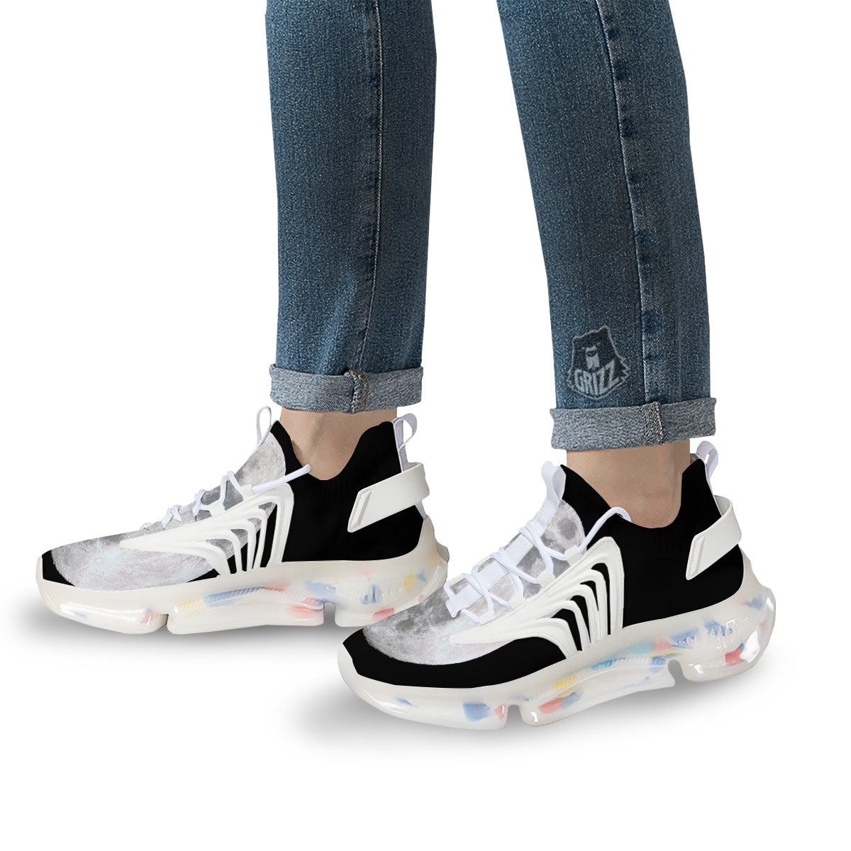 Moonlight White And Black Print White Gym Shoes-grizzshop
