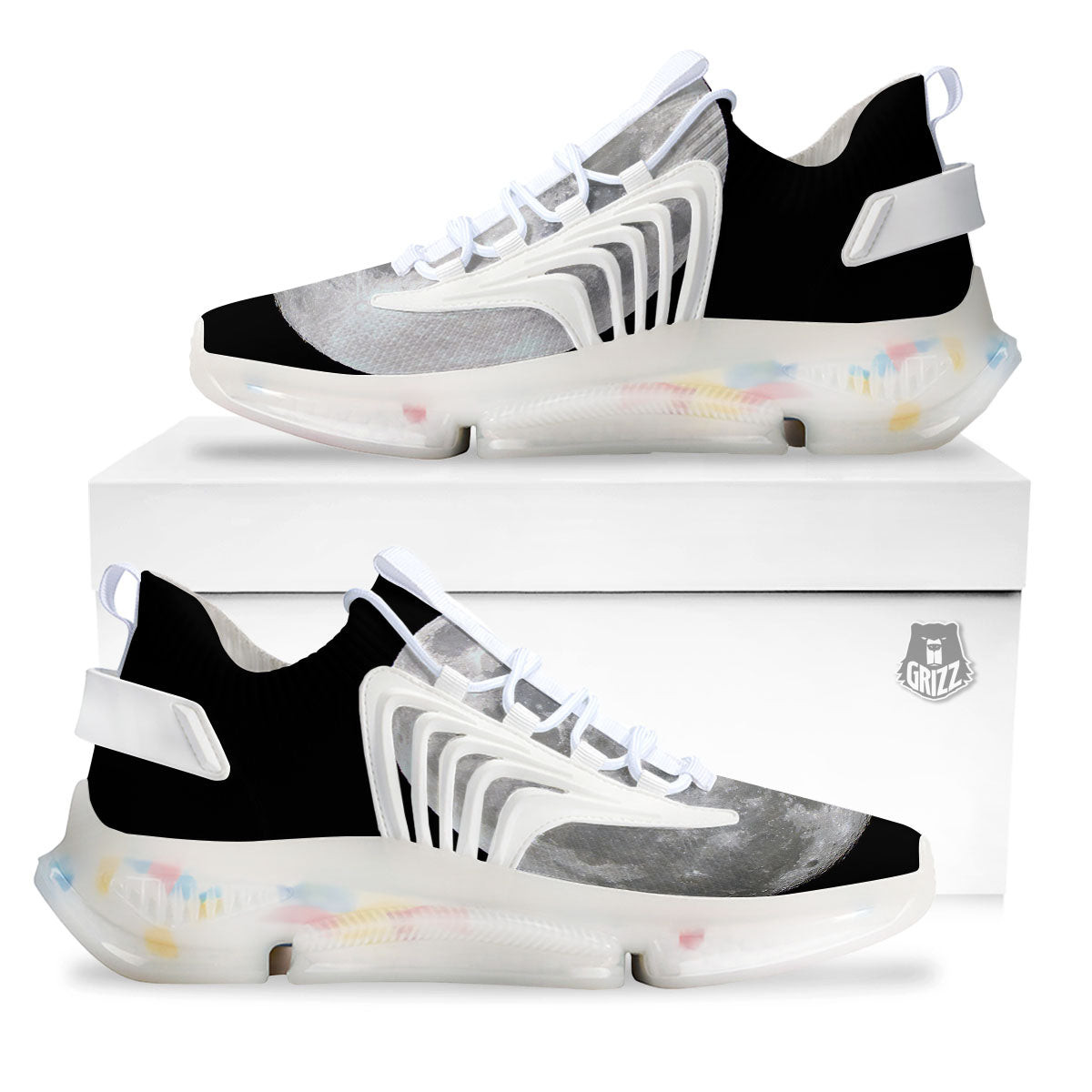 Moonlight White And Black Print White Gym Shoes-grizzshop
