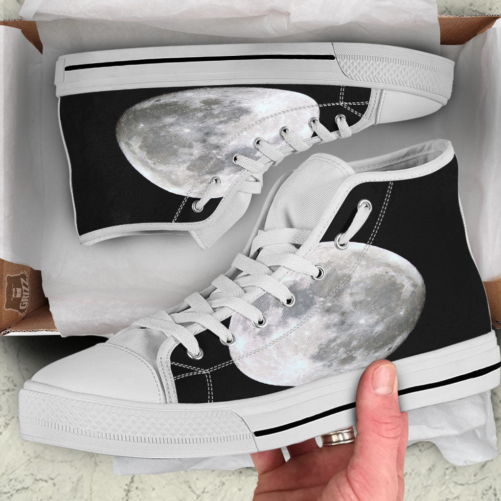 Moonlight White And Black Print White High Top Shoes-grizzshop