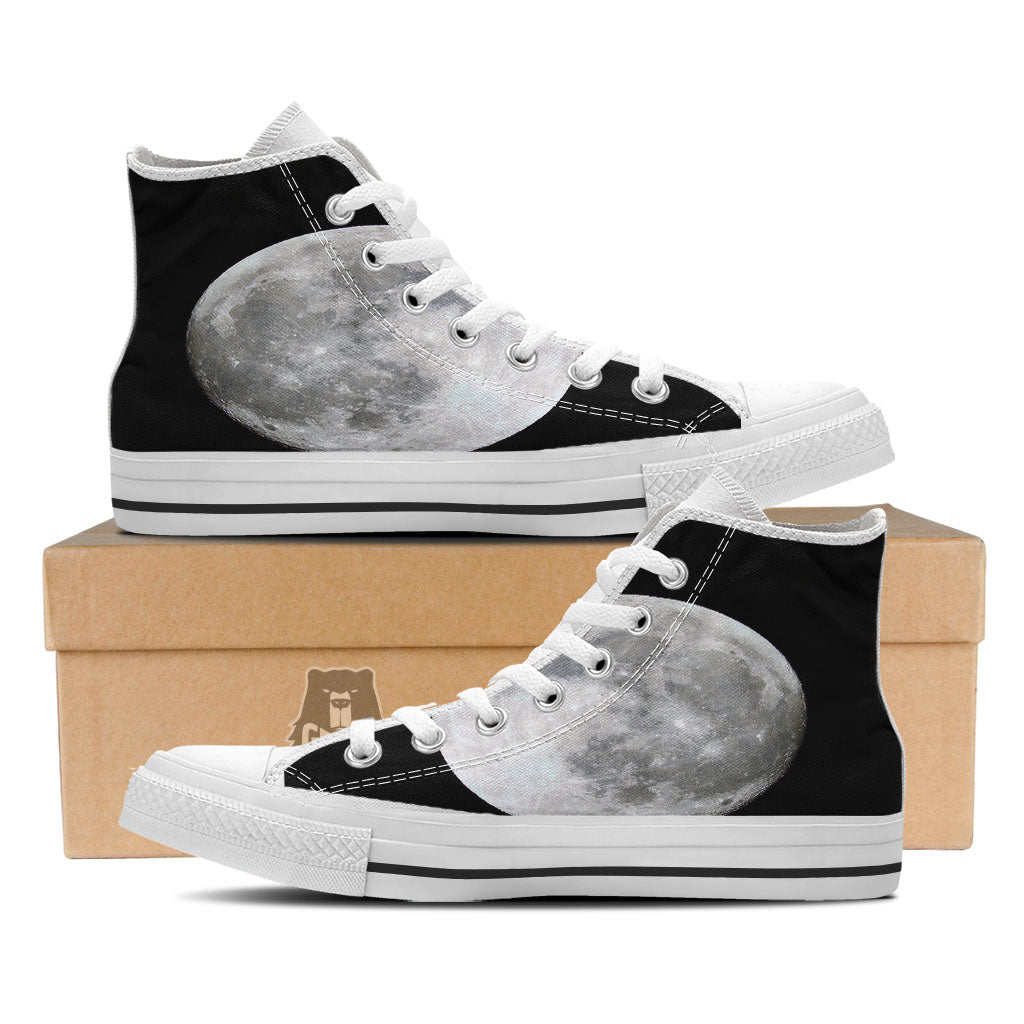 Moonlight White And Black Print White High Top Shoes-grizzshop