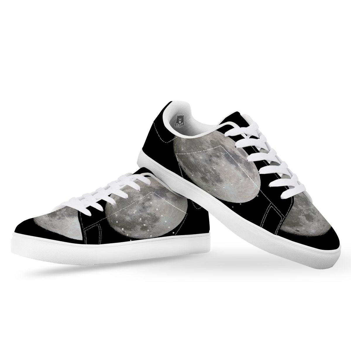 Moonlight White And Black Print White Low Top Sneakers-grizzshop
