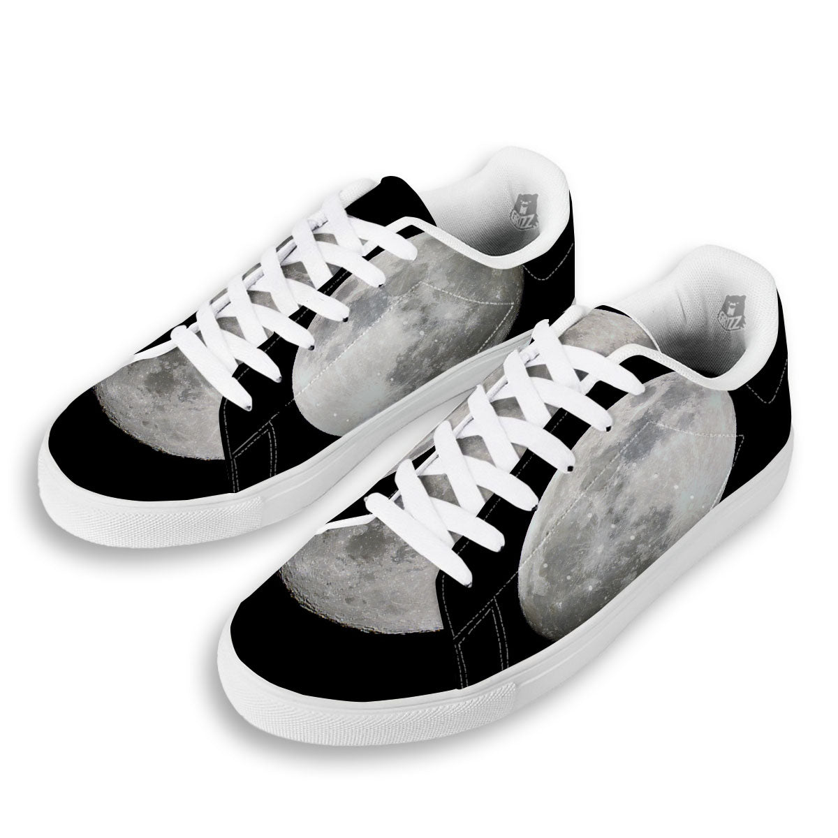 Moonlight White And Black Print White Low Top Sneakers-grizzshop
