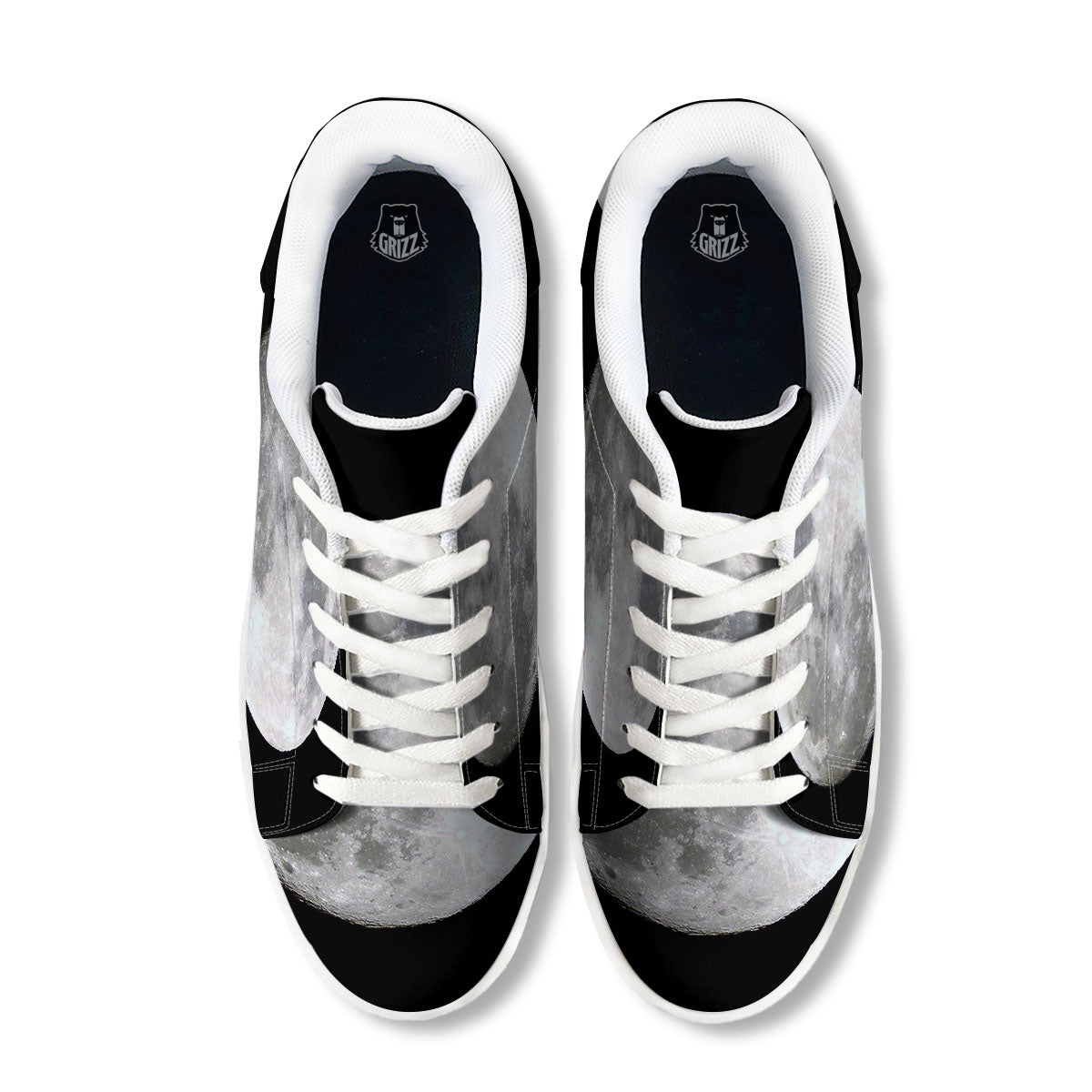 Moonlight White And Black Print White Low Top Sneakers-grizzshop
