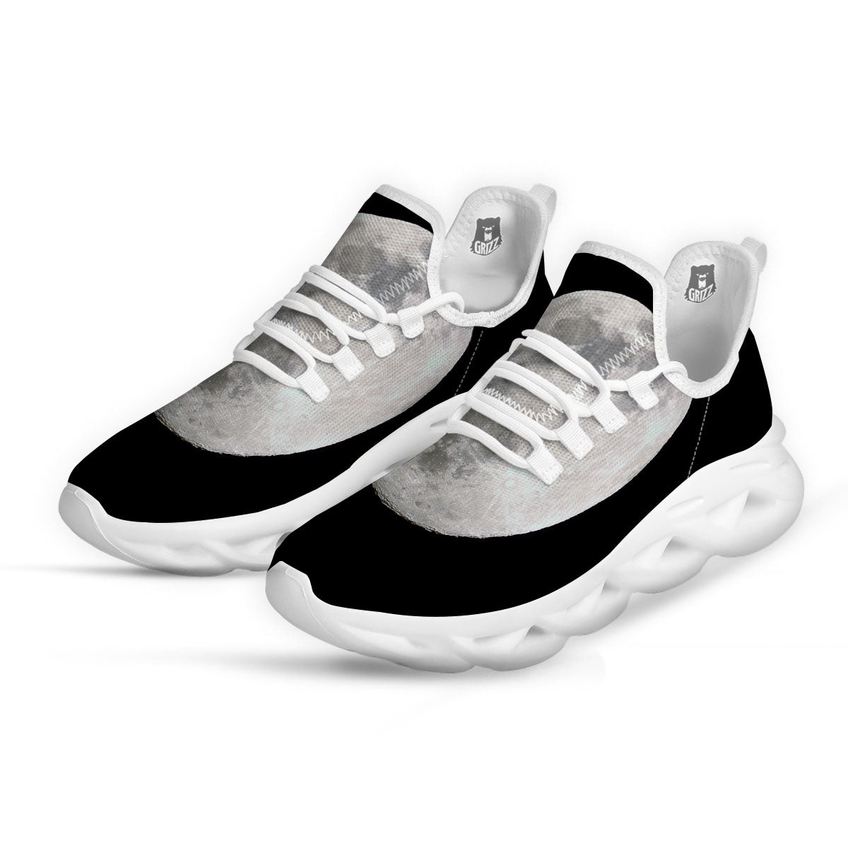 Moonlight White And Black Print White Running Shoes-grizzshop