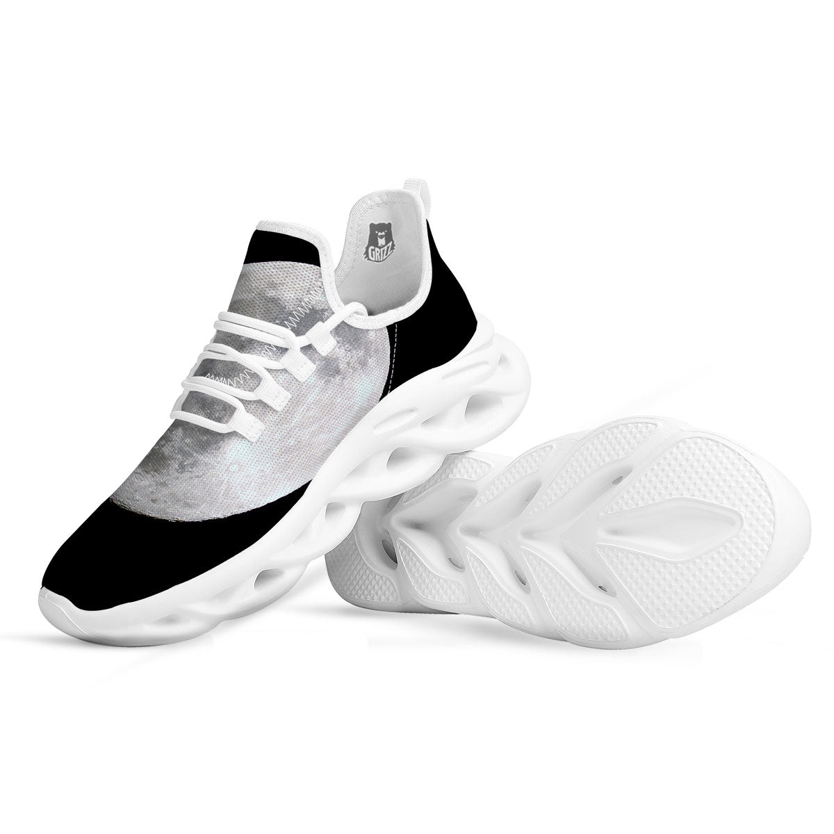 Moonlight White And Black Print White Running Shoes-grizzshop