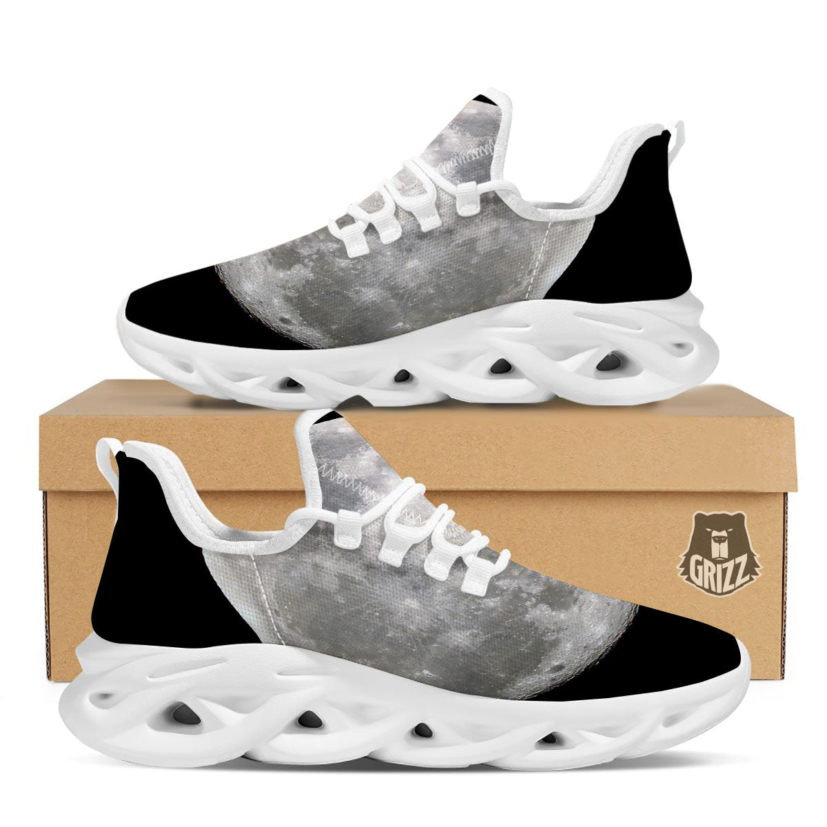 Moonlight White And Black Print White Running Shoes-grizzshop