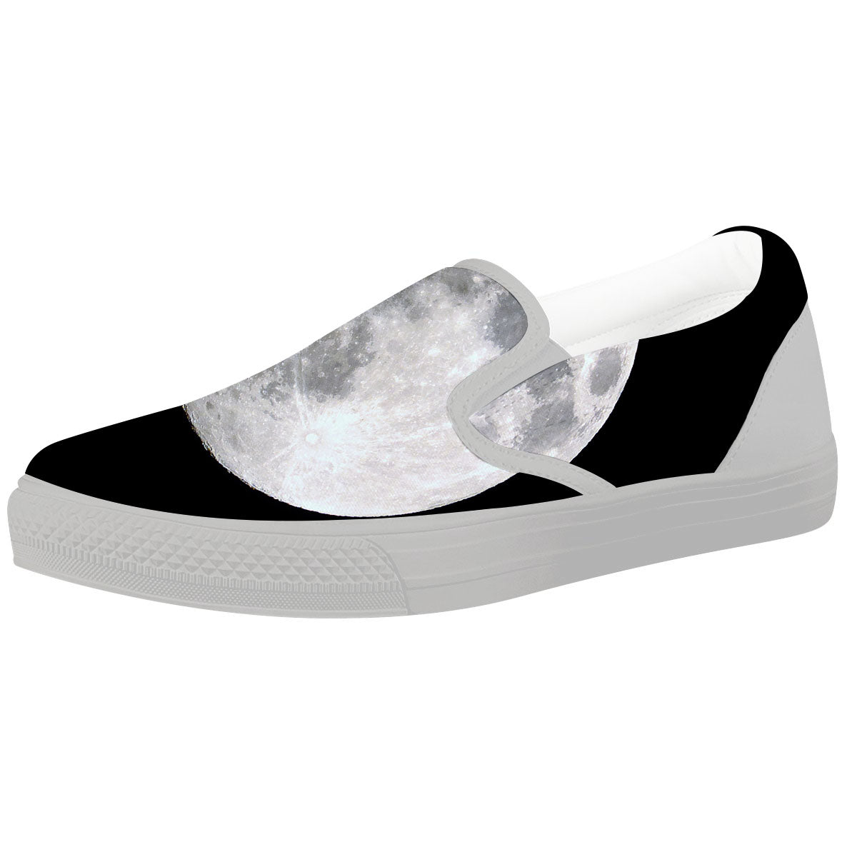 Moonlight White And Black Print White Slip On Shoes-grizzshop