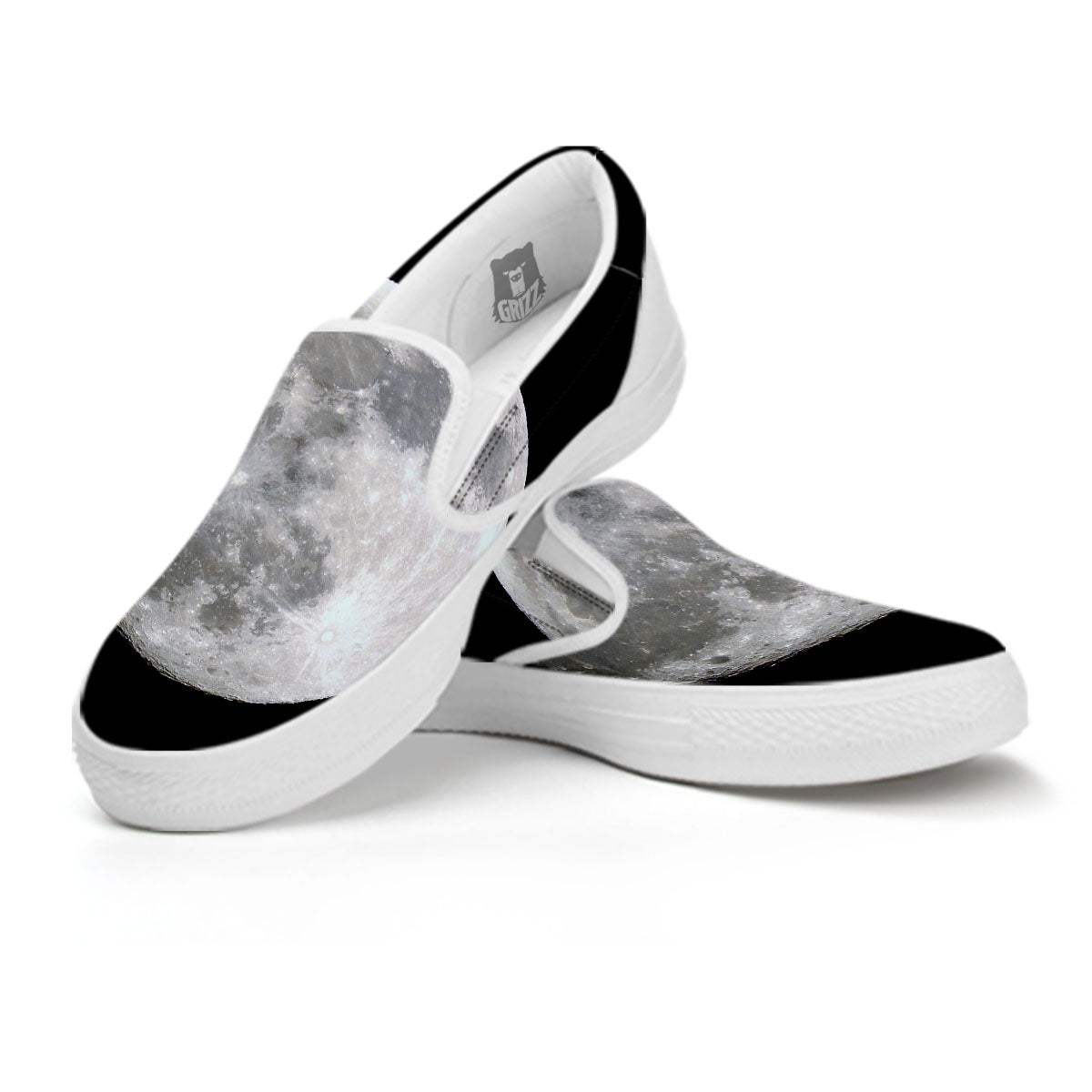 Moonlight White And Black Print White Slip On Shoes-grizzshop