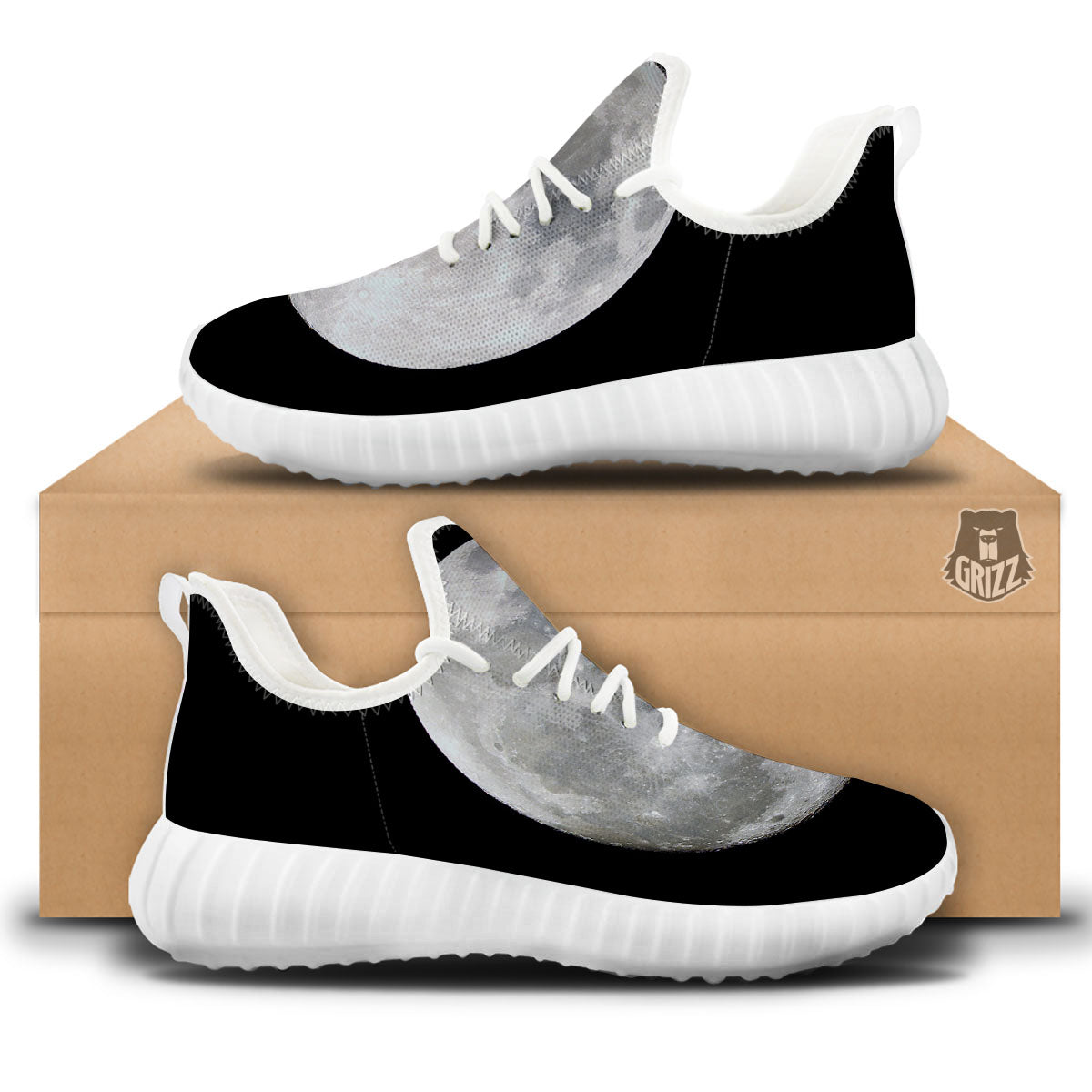 Moonlight White And Black Print White Walking Shoes-grizzshop