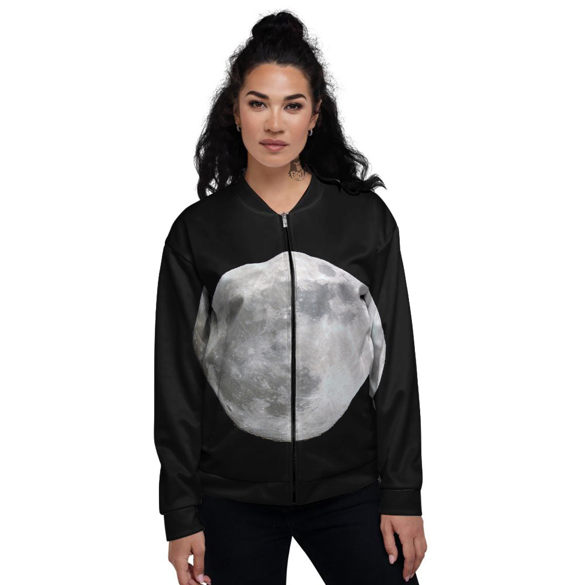 Moonlight White And Black Print Women's Bomber Jacket-grizzshop