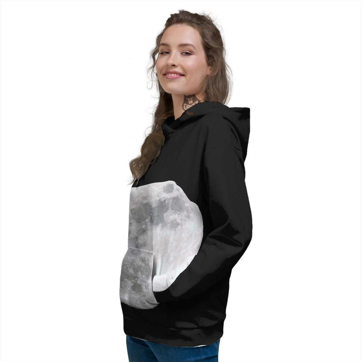 Moonlight White And Black Print Women's Hoodie-grizzshop