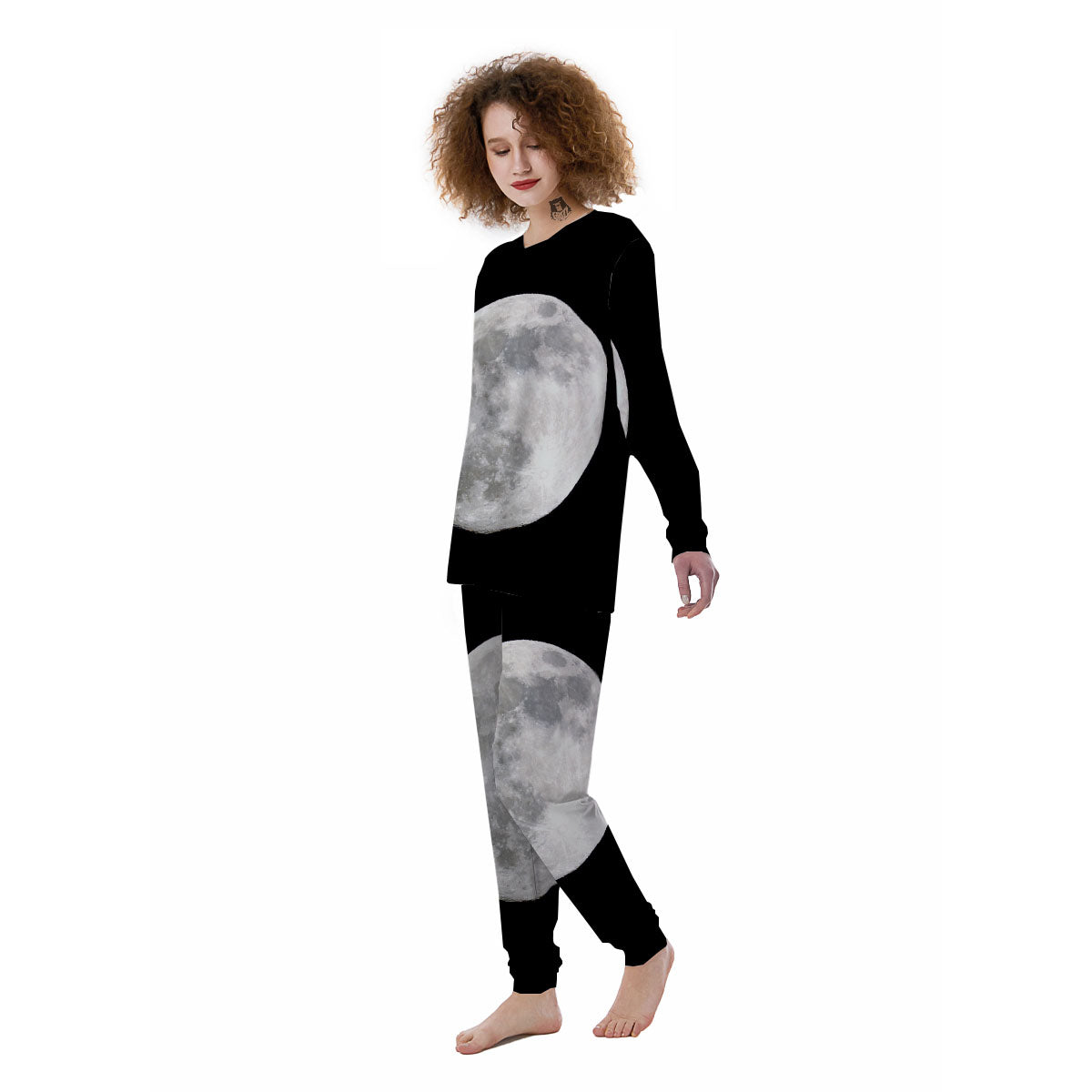 Moonlight White And Black Print Women's Pajamas-grizzshop