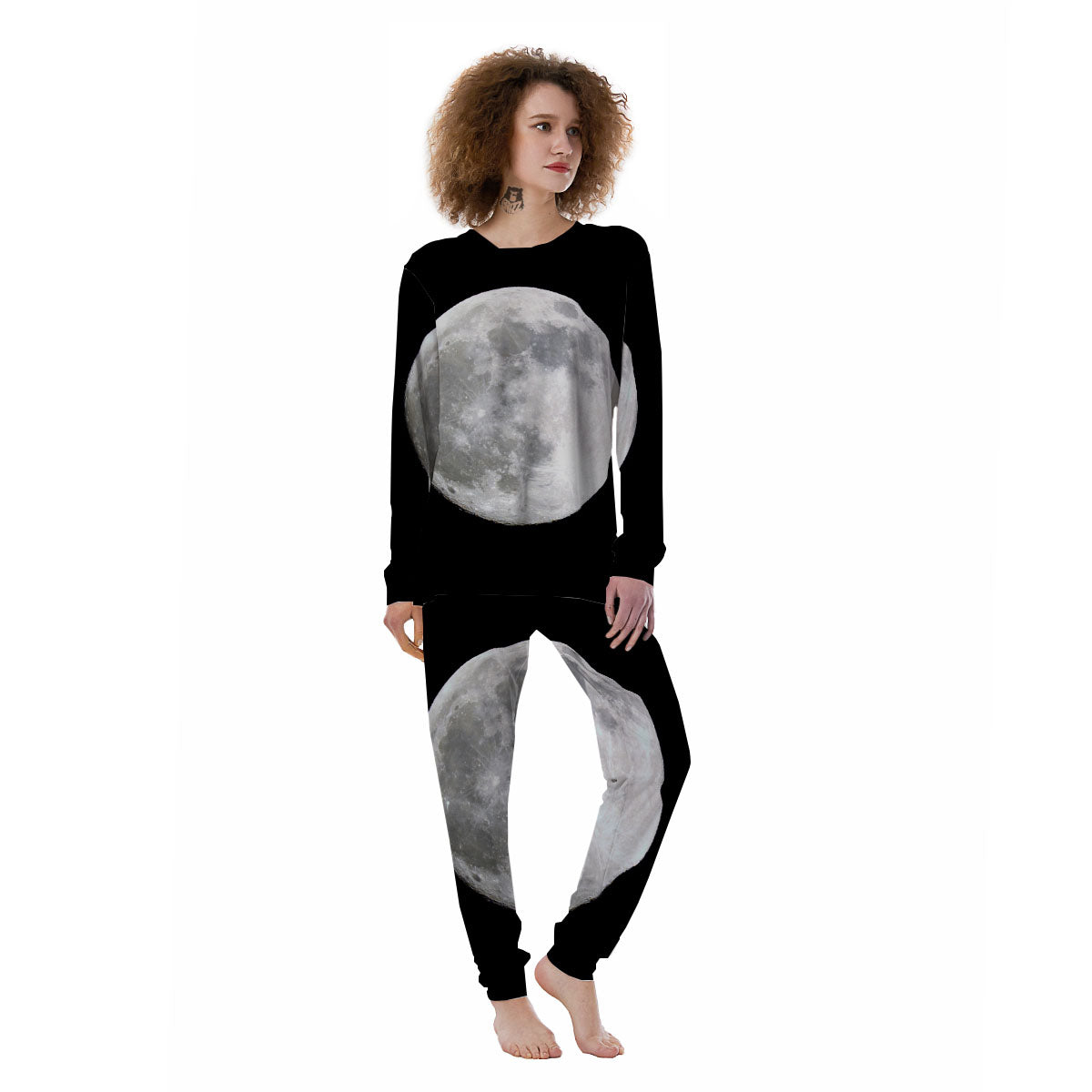 Moonlight White And Black Print Women's Pajamas-grizzshop