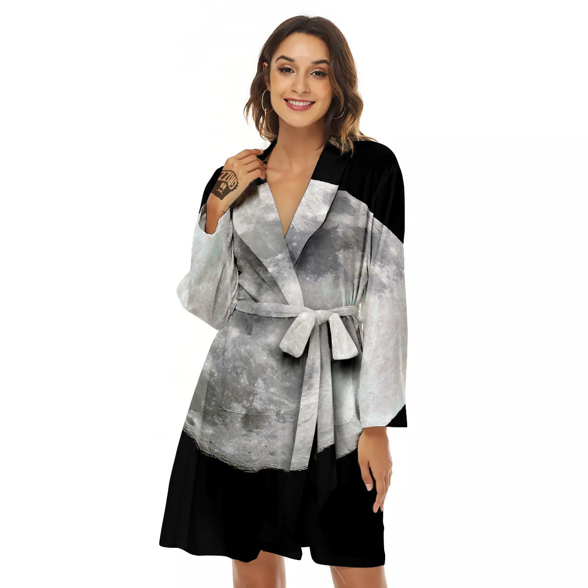 Moonlight White And Black Print Women's Robe-grizzshop