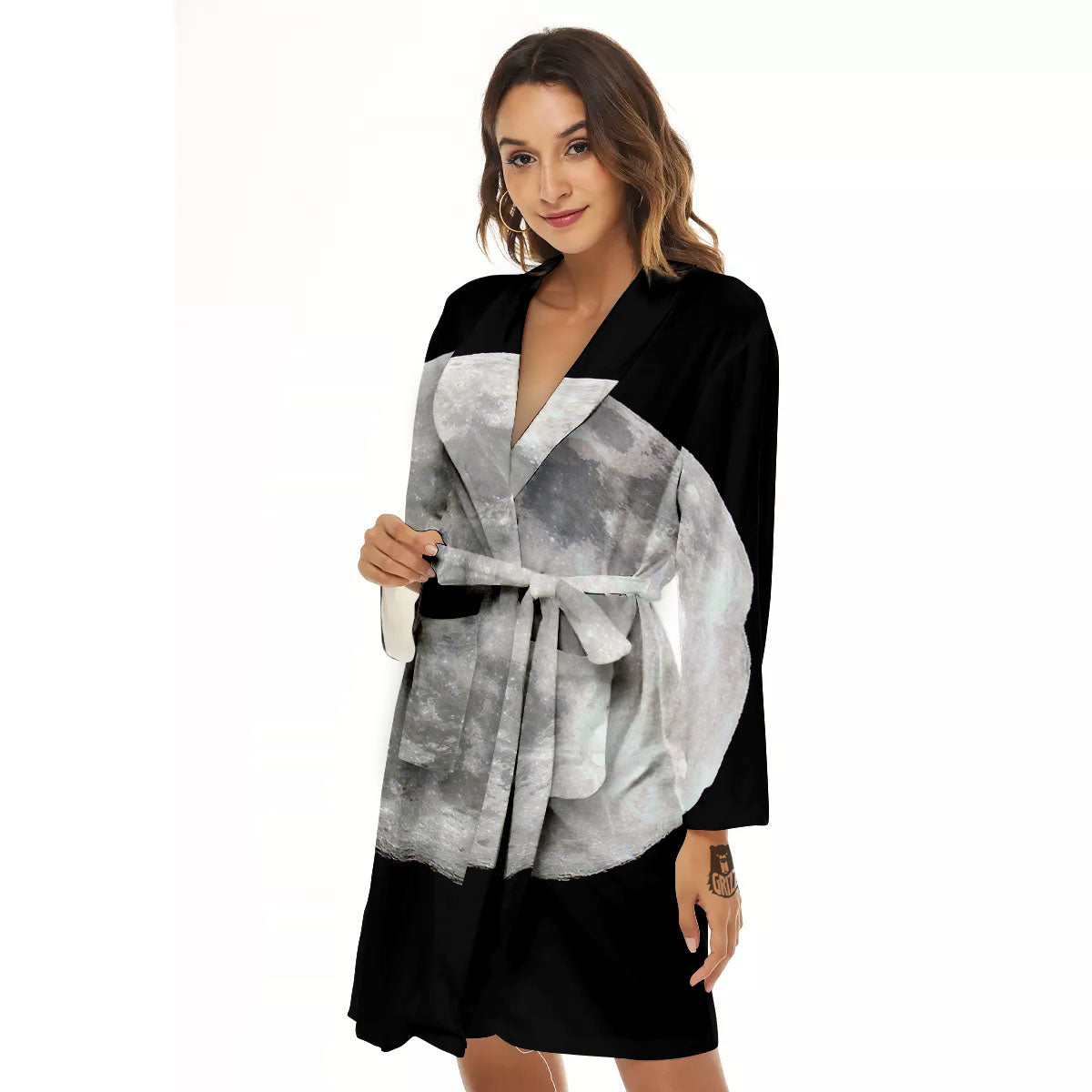 Moonlight White And Black Print Women's Robe-grizzshop