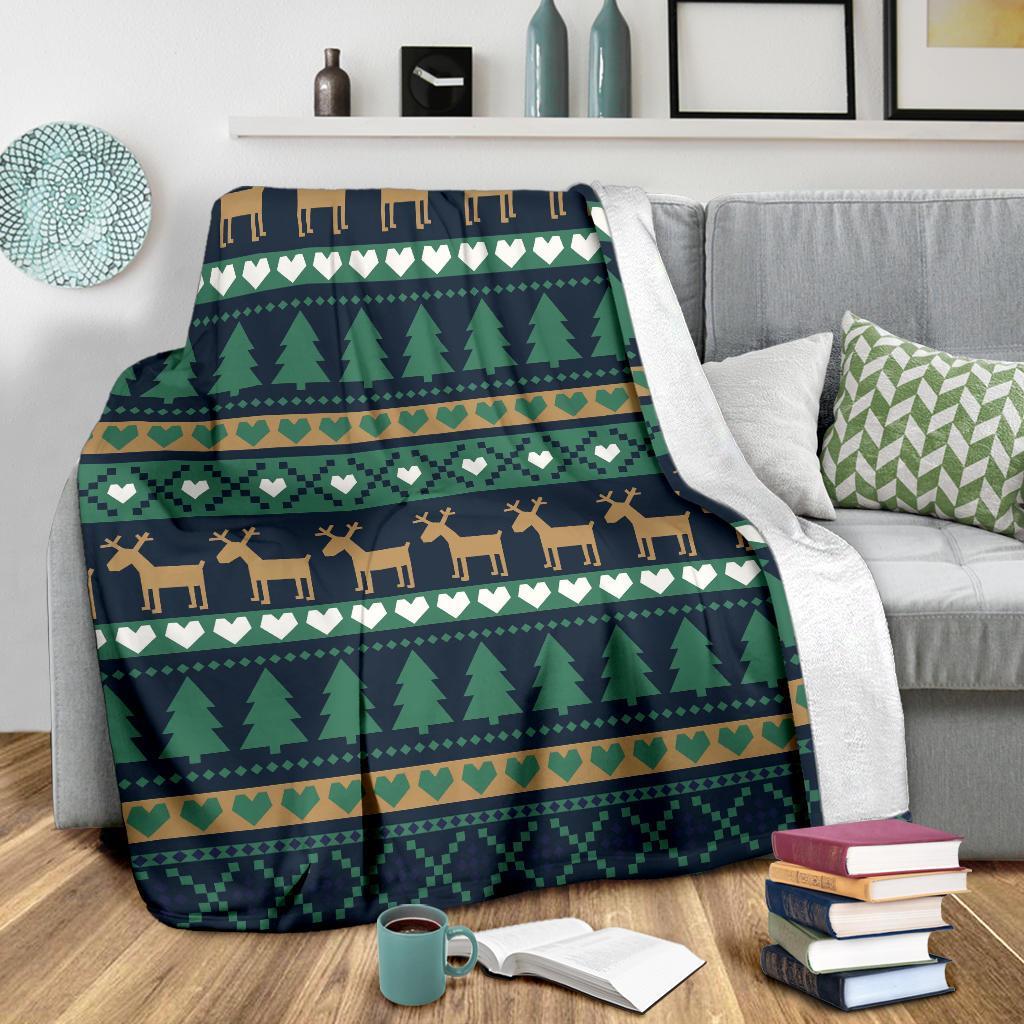 Moose Christmas Tree Pattern Print Blanket-grizzshop