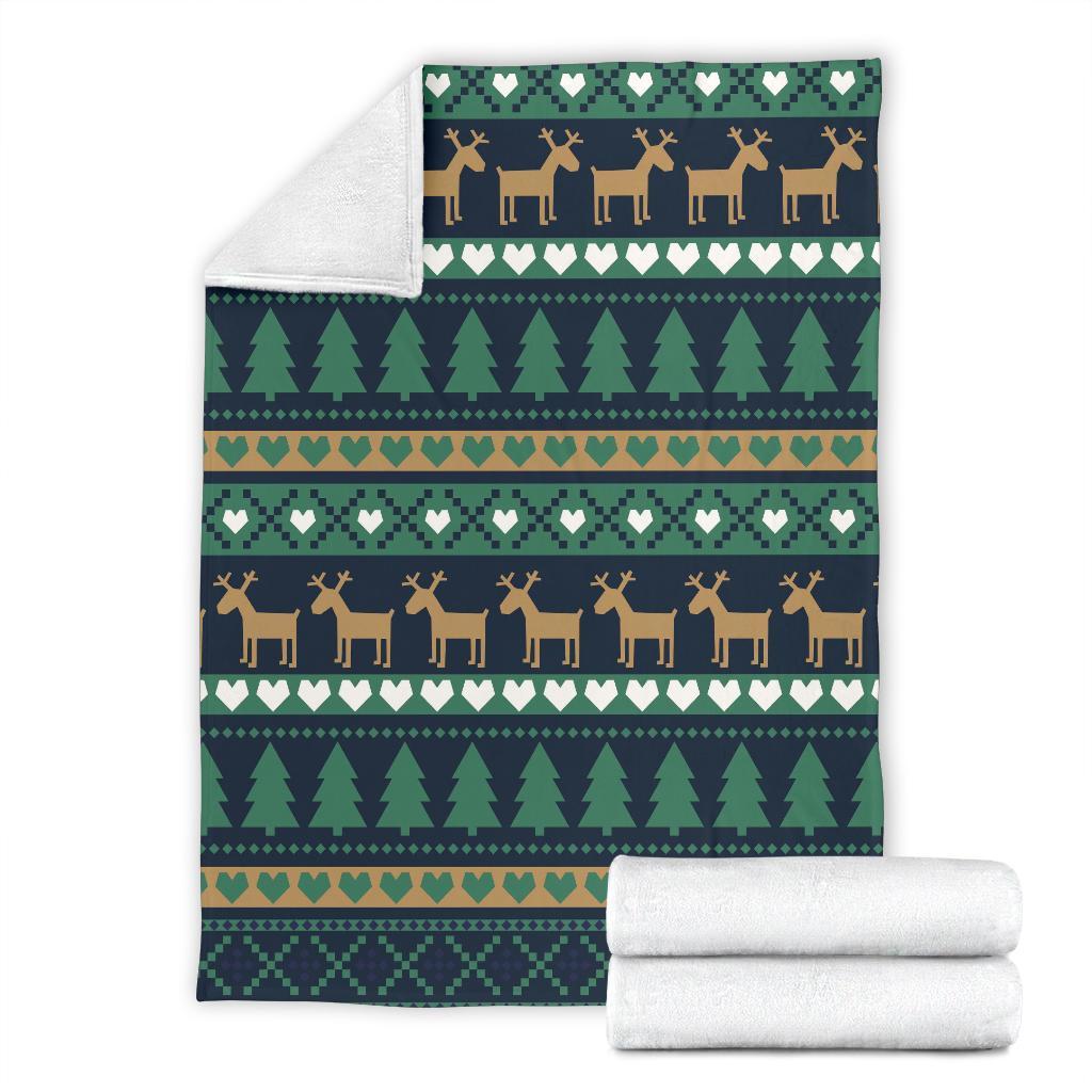 Moose Christmas Tree Pattern Print Blanket-grizzshop