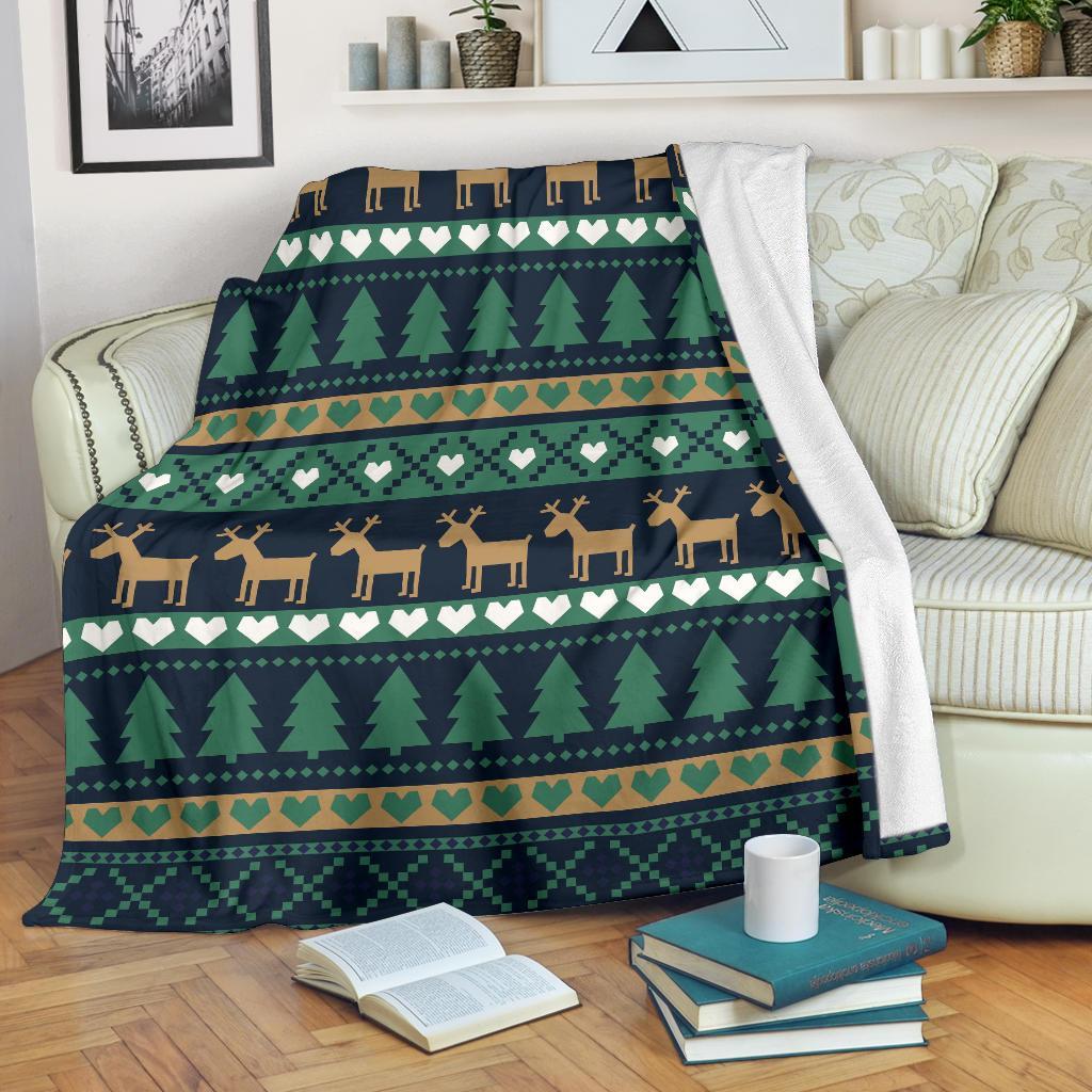 Moose Christmas Tree Pattern Print Blanket-grizzshop