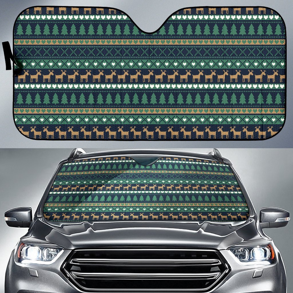 Moose Christmas Tree Pattern Print Car Sun Shade-grizzshop
