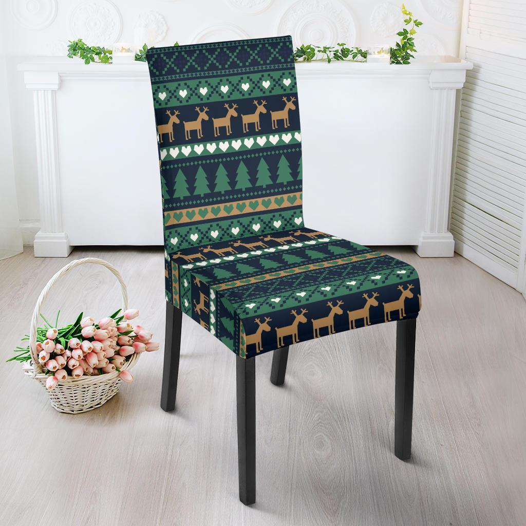 Moose Christmas Tree Pattern Print Chair Cover-grizzshop