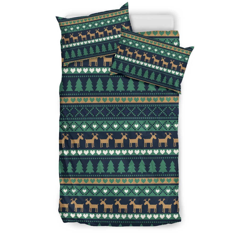 Moose Christmas Tree Pattern Print Duvet Cover Bedding Set-grizzshop