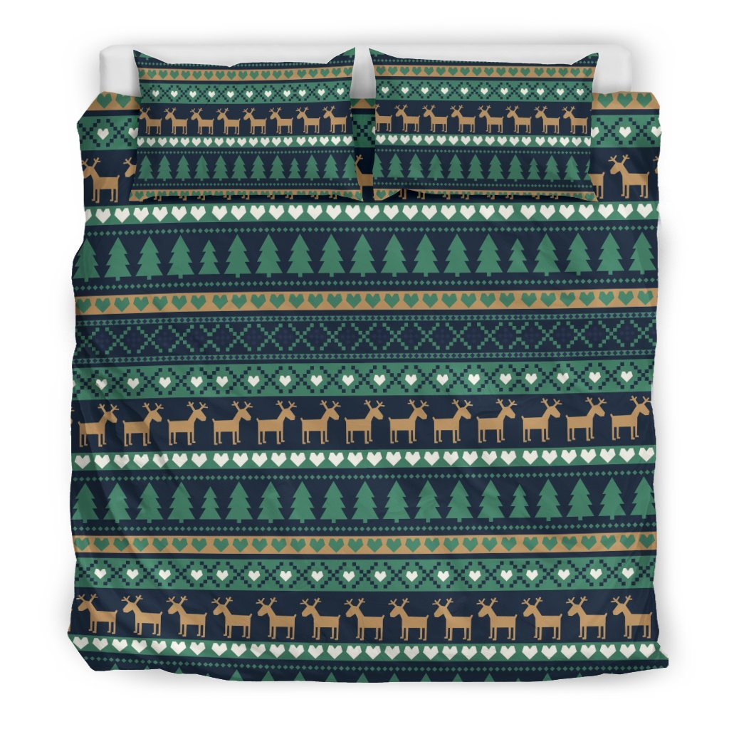 Moose Christmas Tree Pattern Print Duvet Cover Bedding Set-grizzshop