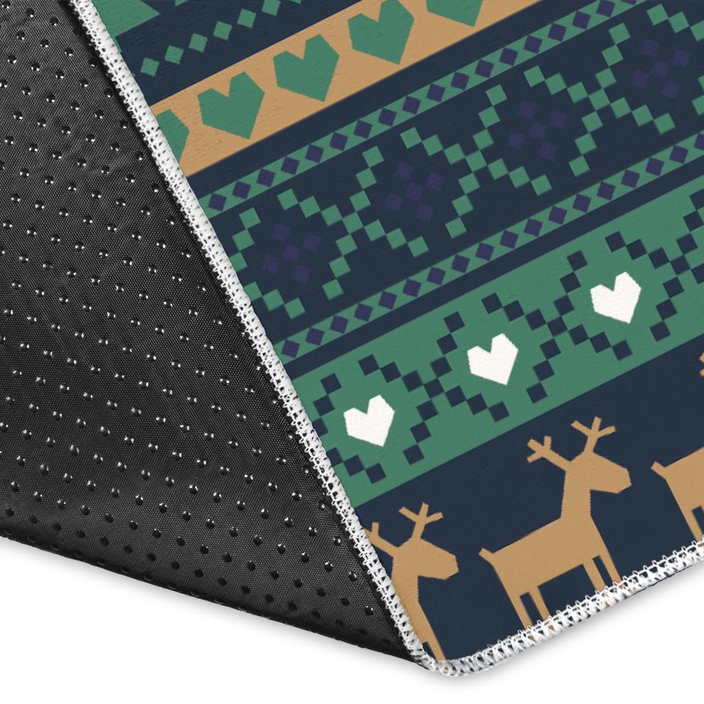 Moose Christmas Tree Pattern Print Floor Mat-grizzshop