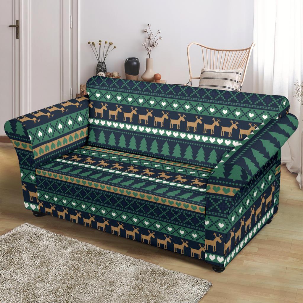 Moose Christmas Tree Pattern Print Loveseat Cover-grizzshop