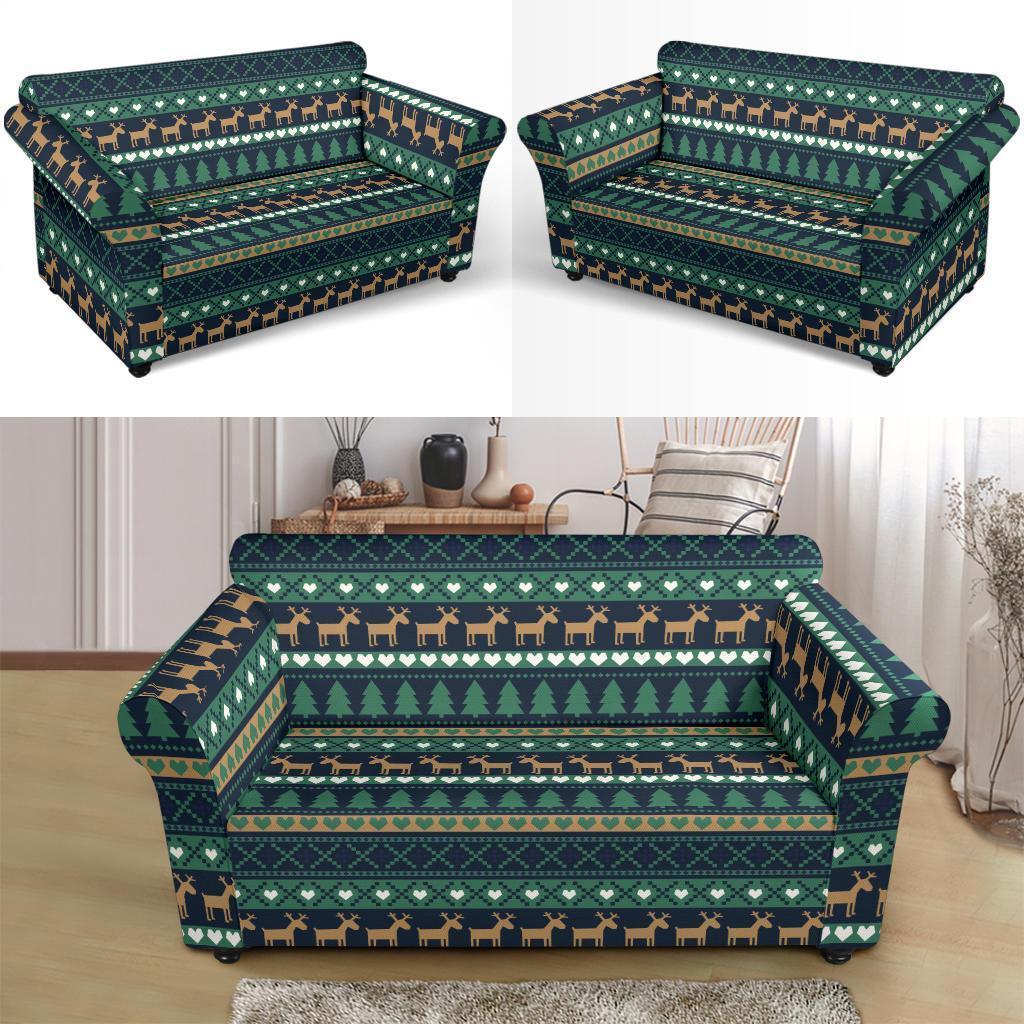 Moose Christmas Tree Pattern Print Loveseat Cover-grizzshop