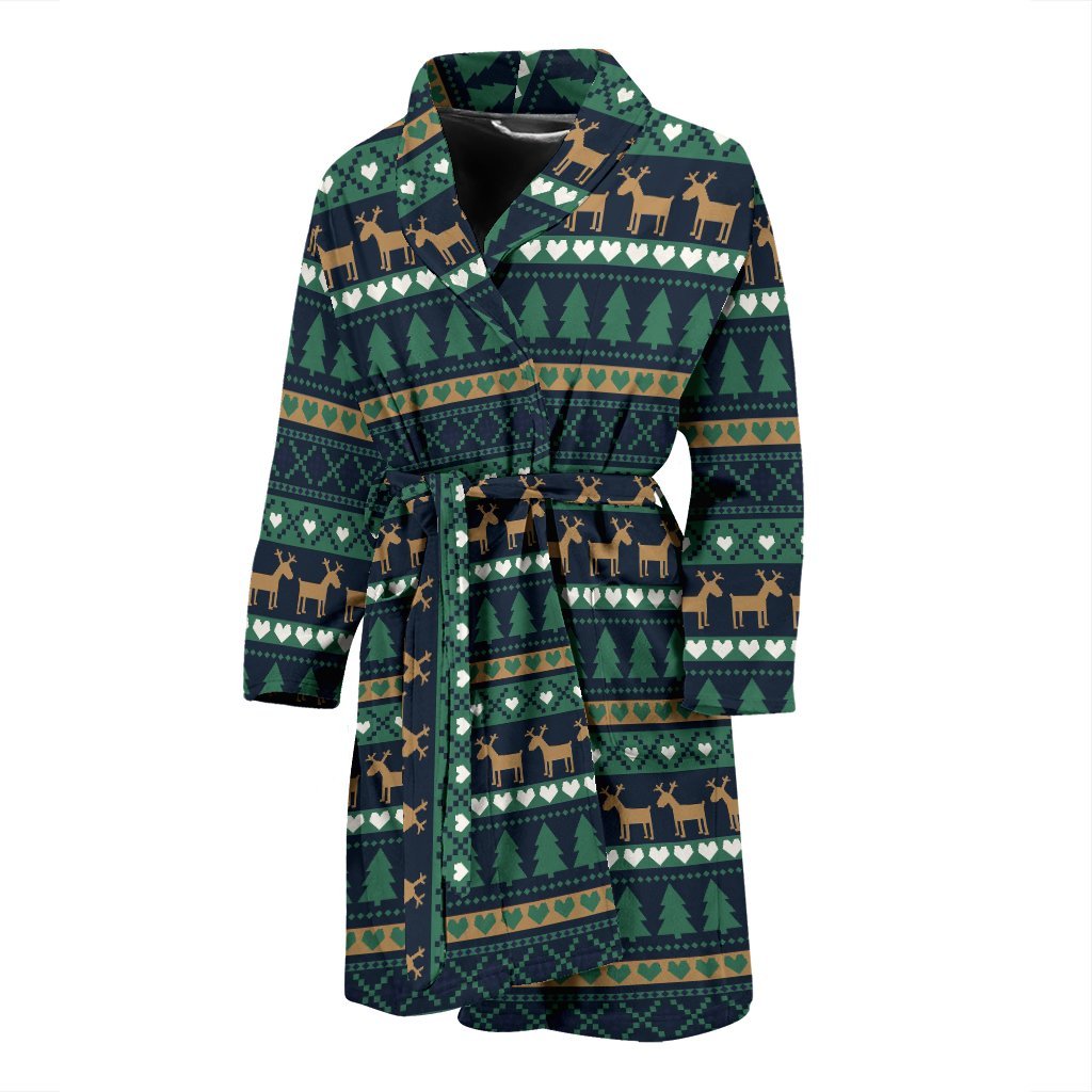 Moose Christmas Tree Pattern Print Men Long Robe-grizzshop