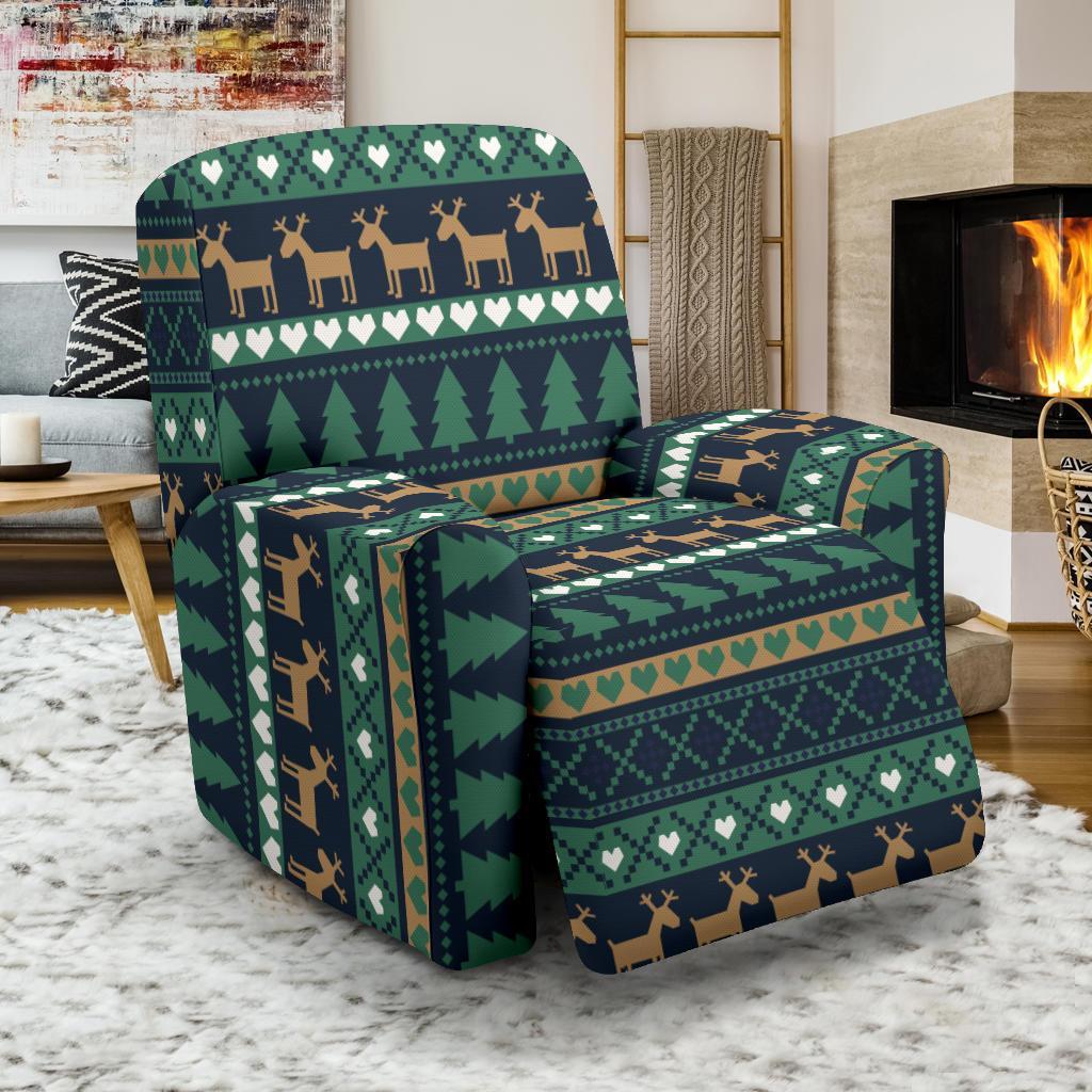 Moose Christmas Tree Pattern Print Recliner Cover-grizzshop