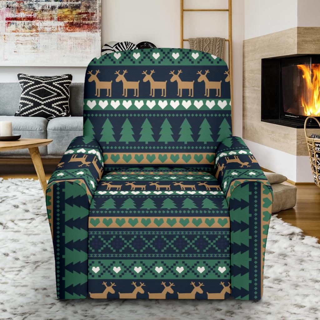 Moose Christmas Tree Pattern Print Recliner Cover-grizzshop