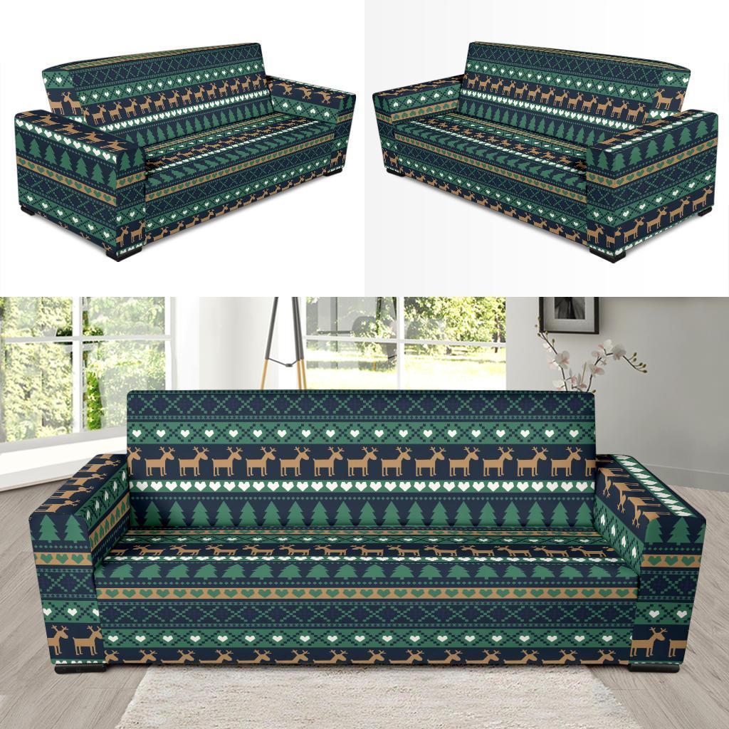 Moose Christmas Tree Pattern Print Sofa Covers-grizzshop