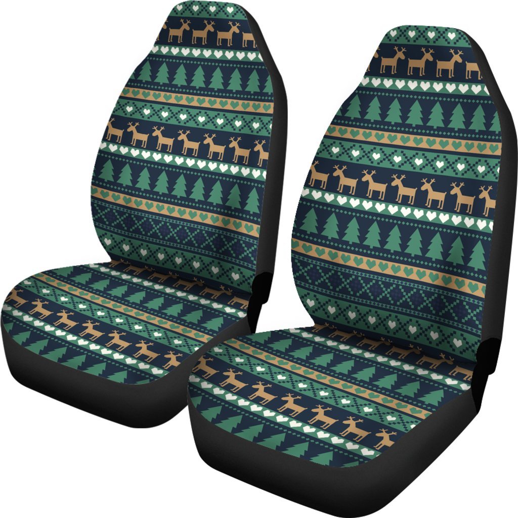 Moose Christmas Tree Pattern Print Universal Fit Car Seat Cover-grizzshop