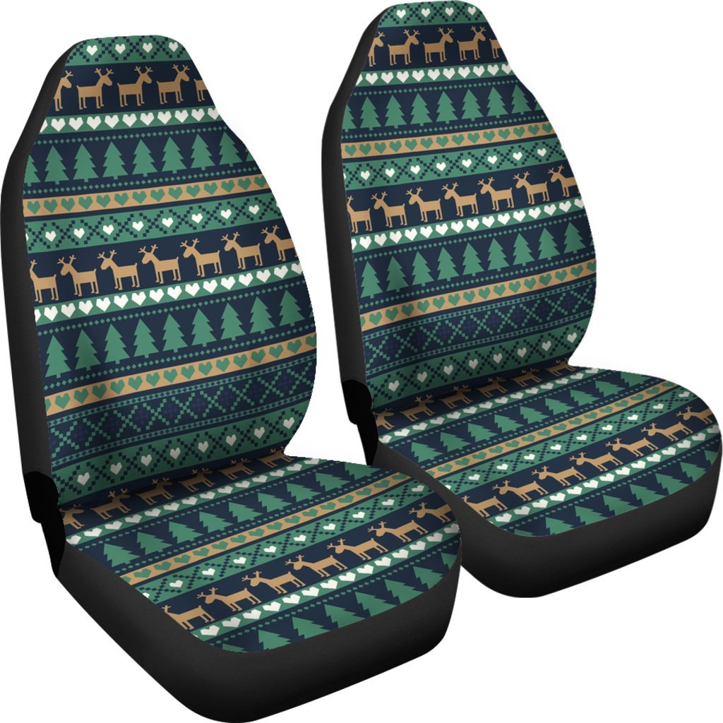 Moose Christmas Tree Pattern Print Universal Fit Car Seat Cover-grizzshop