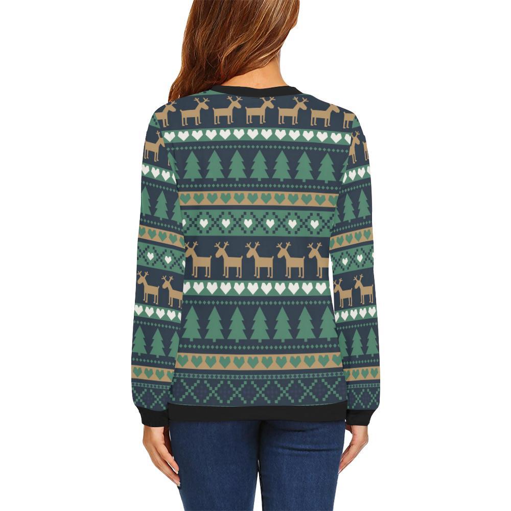 Moose Christmas Tree Pattern Print Women Crewneck Sweatshirt-grizzshop