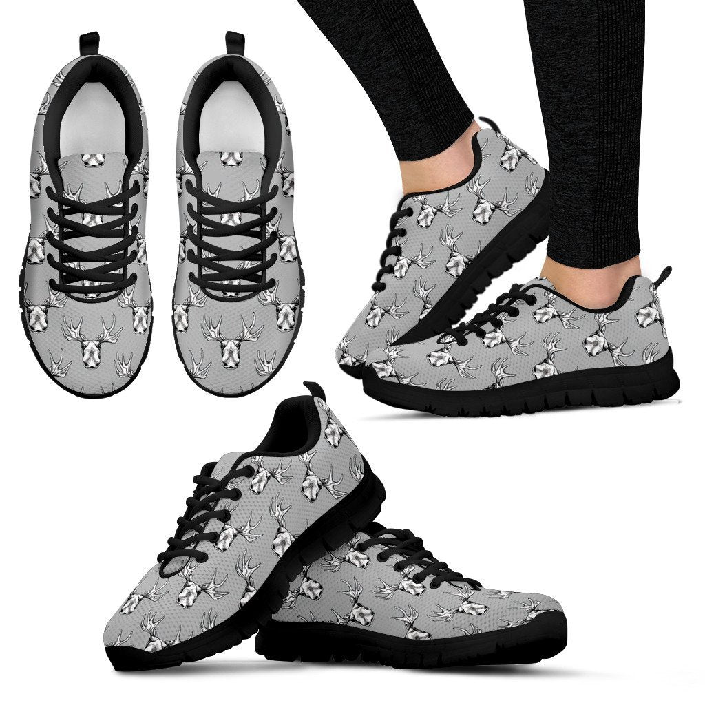 Moose Pattern Print Black Sneaker Shoes For Men Women-grizzshop