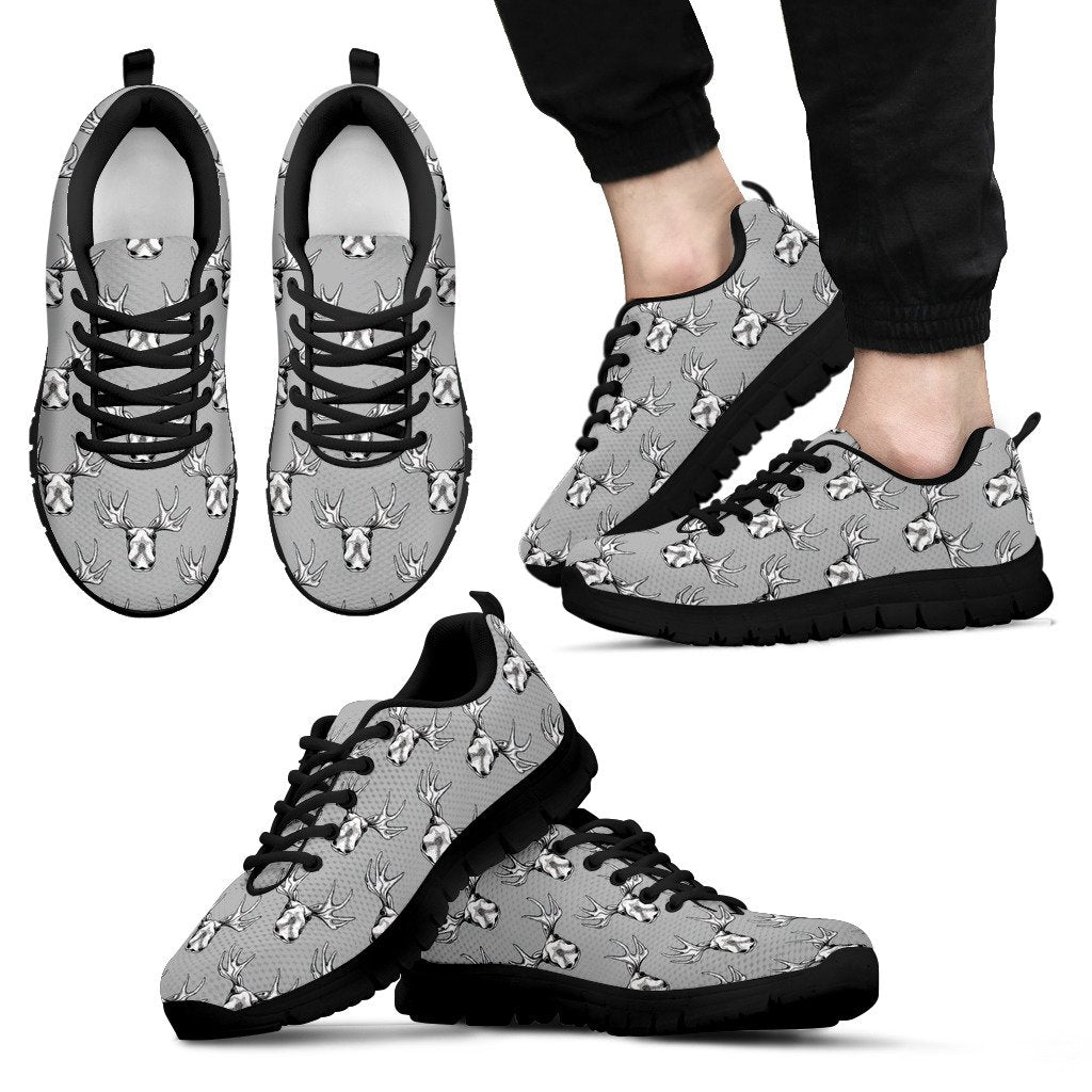Moose Pattern Print Black Sneaker Shoes For Men Women-grizzshop