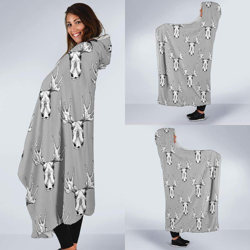 Moose Pattern Print Hooded Blanket-grizzshop