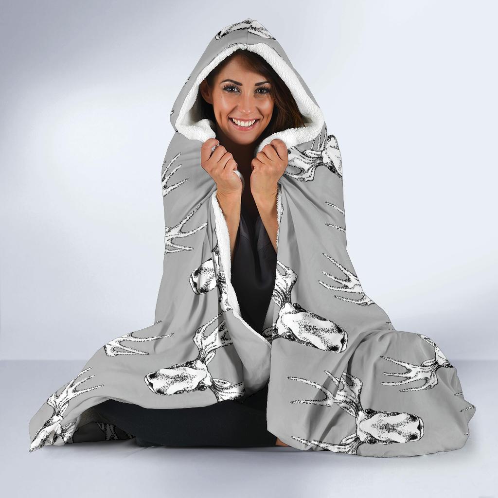 Moose Pattern Print Hooded Blanket-grizzshop