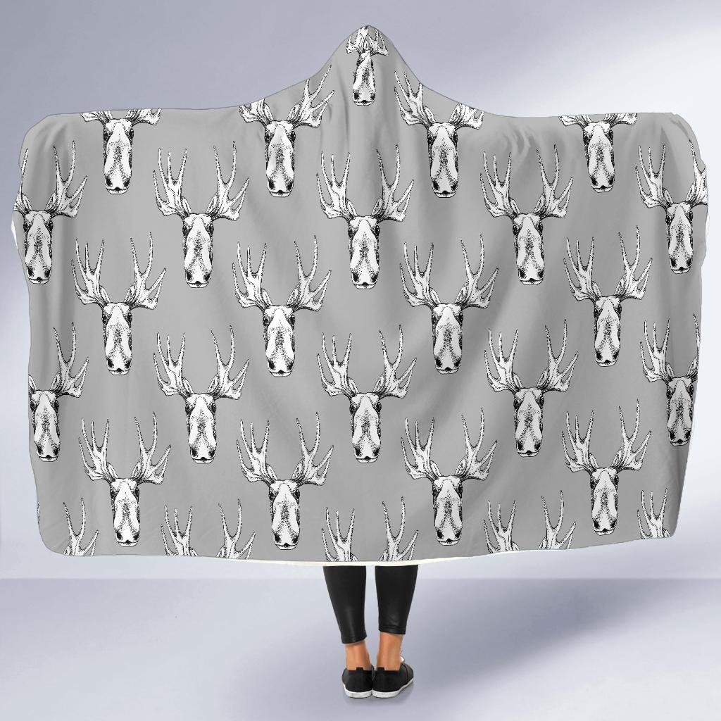 Moose Pattern Print Hooded Blanket-grizzshop