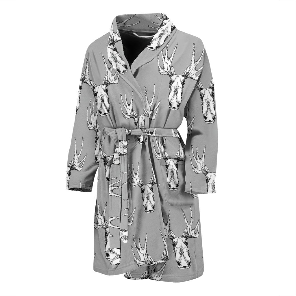 Moose Pattern Print Men Long Robe-grizzshop