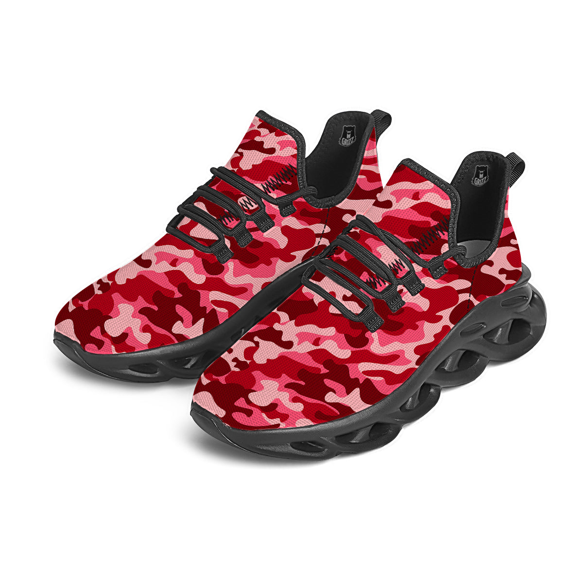 Moroon Camo And Camouflage Print Black Running Shoes-grizzshop