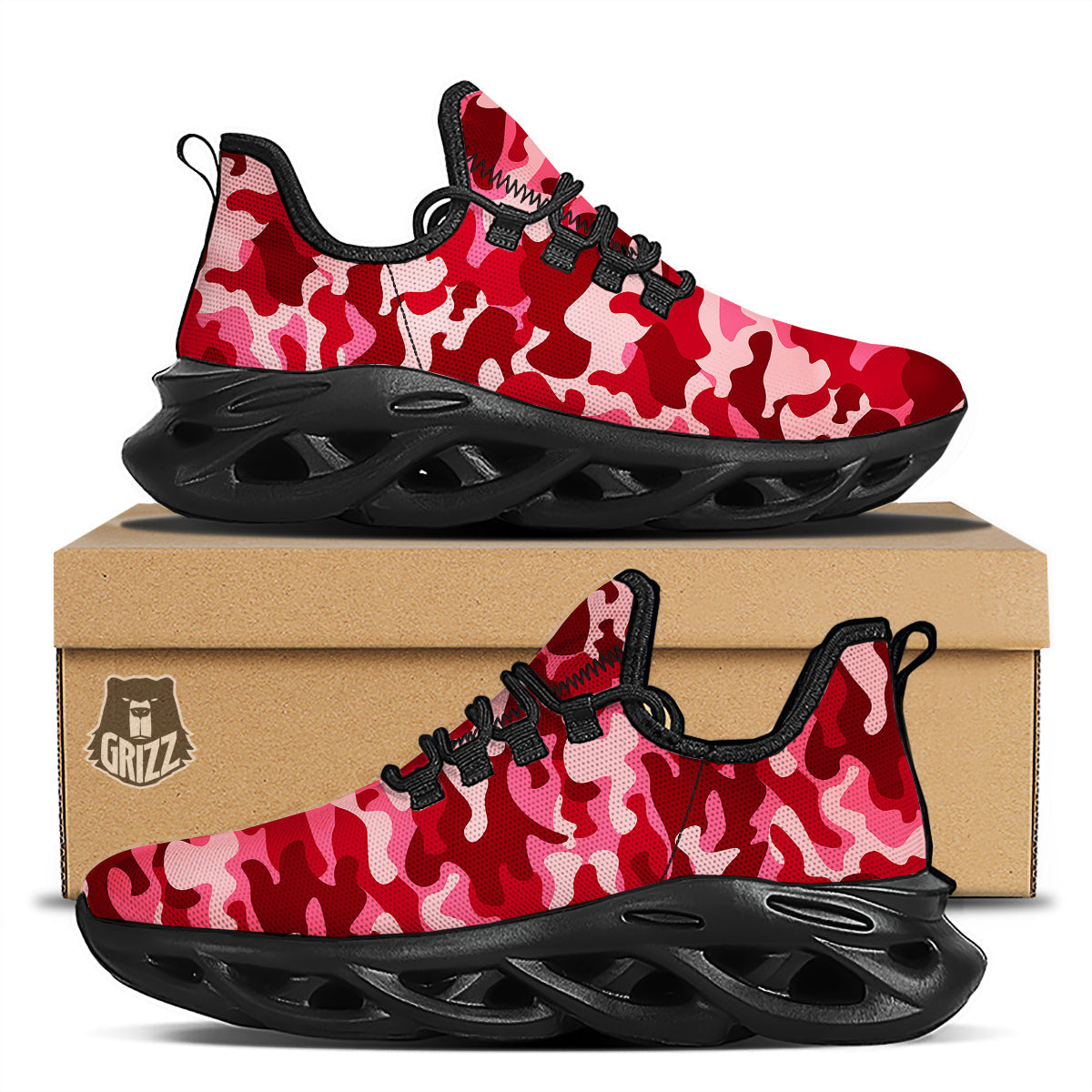 Moroon Camo And Camouflage Print Black Running Shoes-grizzshop