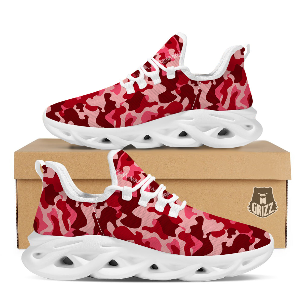 Moroon Camo And Camouflage Print White Running Shoes-grizzshop