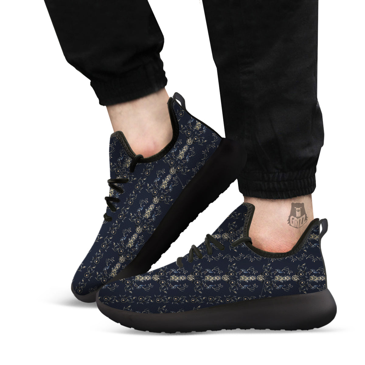 Mosaic Bird Pattern Black Athletic Shoes-grizzshop