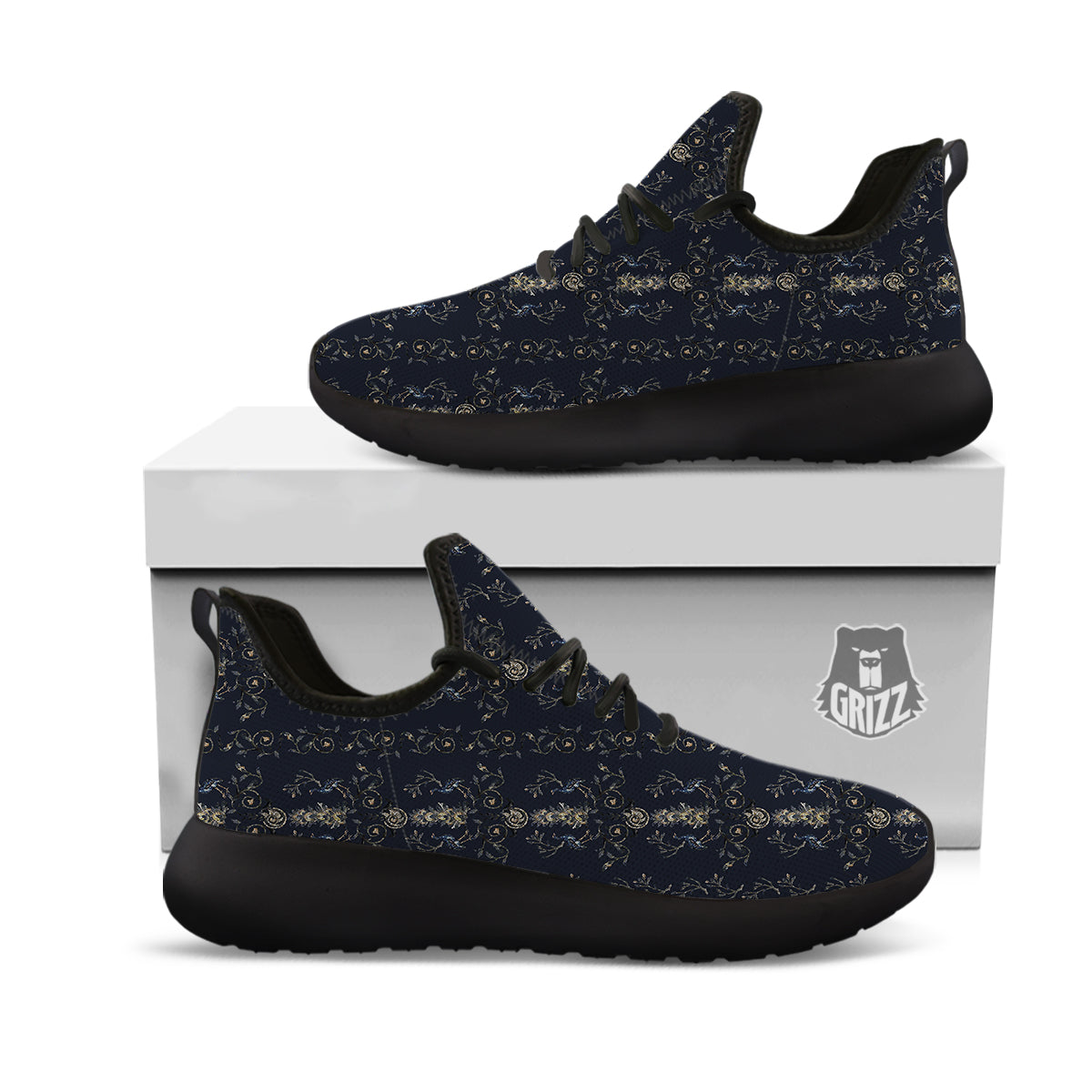 Mosaic Bird Pattern Black Athletic Shoes-grizzshop