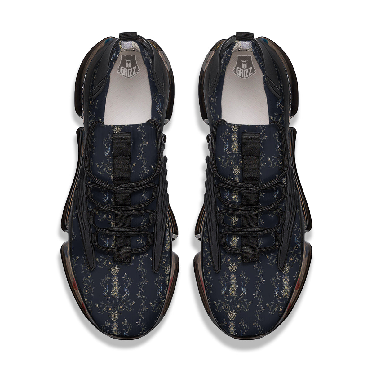 Mosaic Bird Pattern Black Gym Shoes-grizzshop