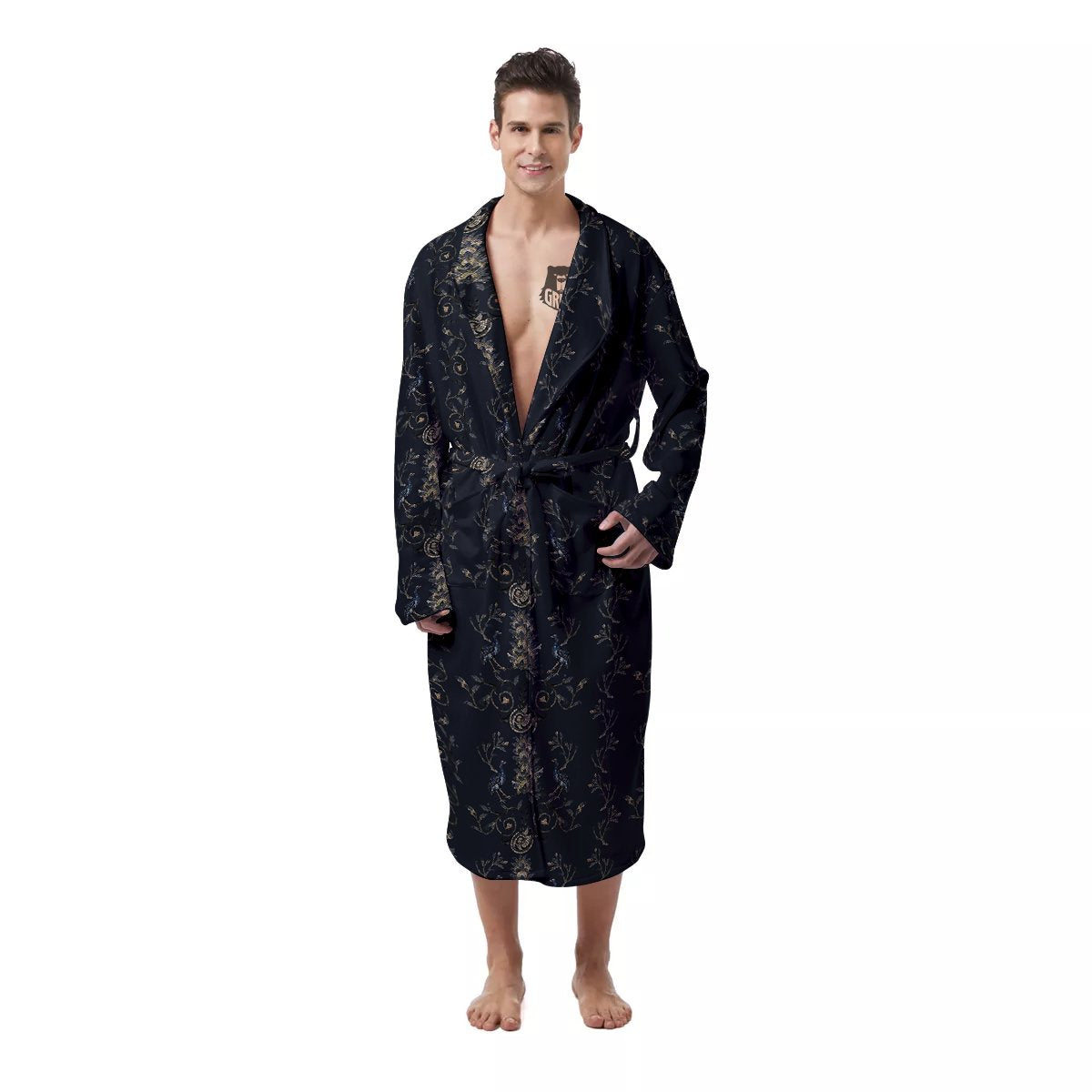 Mosaic Bird Pattern Men's Robe-grizzshop